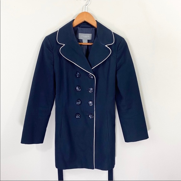 Ann Taylor Jackets & Blazers - Ann Taylor navy blue trench coat w/white piping